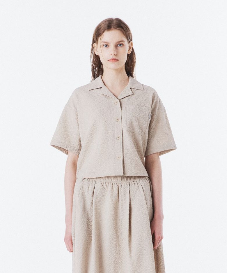 W SEERSUCKER HALF SLEEVE SHIRTKET - L/BEIGE (P262WSH180)