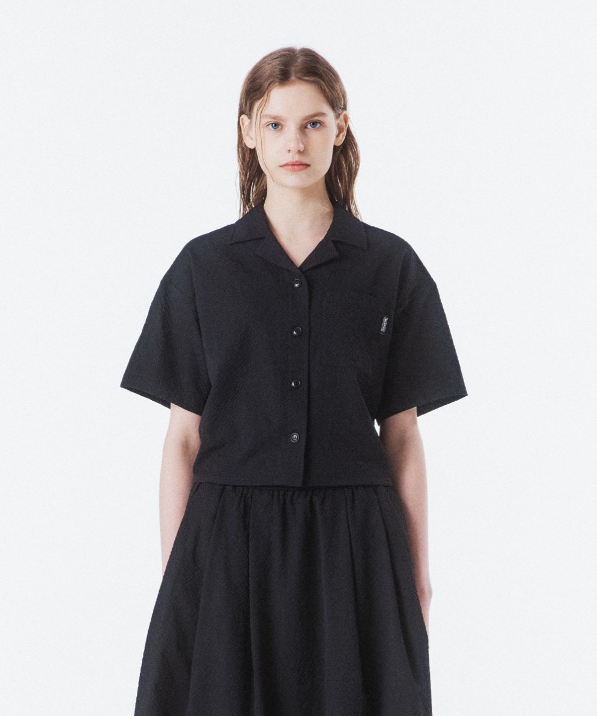브롬톤 런던(BROMPTON LONDON) W SEERSUCKER HALF SLEEVE SHIRTKET - BLACK (P262WSH180)