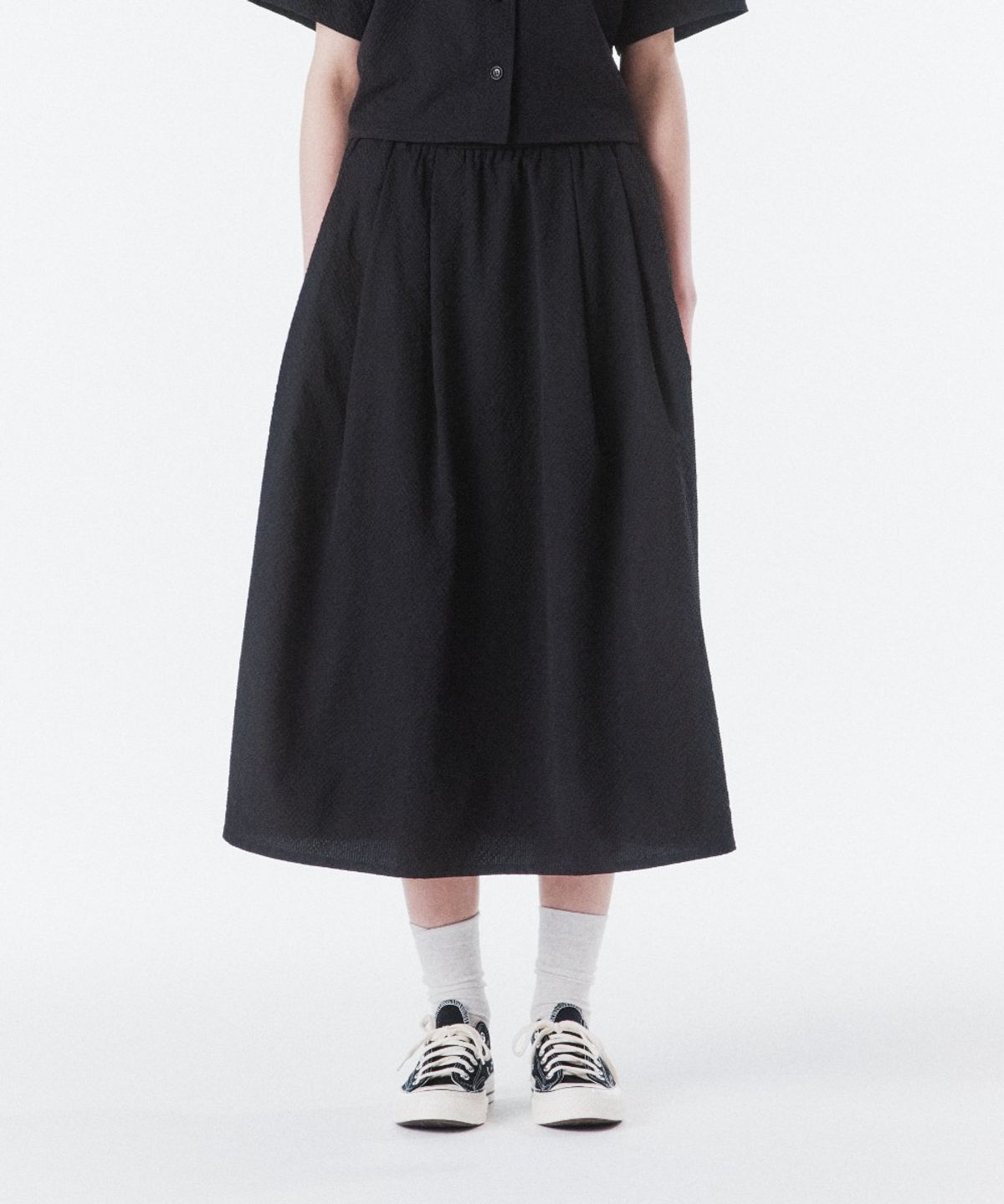 브롬톤 런던(BROMPTON LONDON) W SEERSUCKER SKIRT - BLACK (P262WSK180)