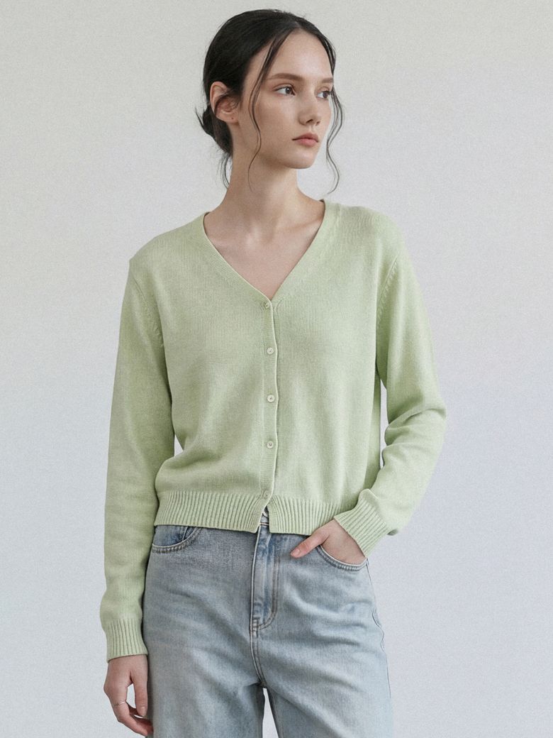 홀가먼트 브이넥 가디건_LIME