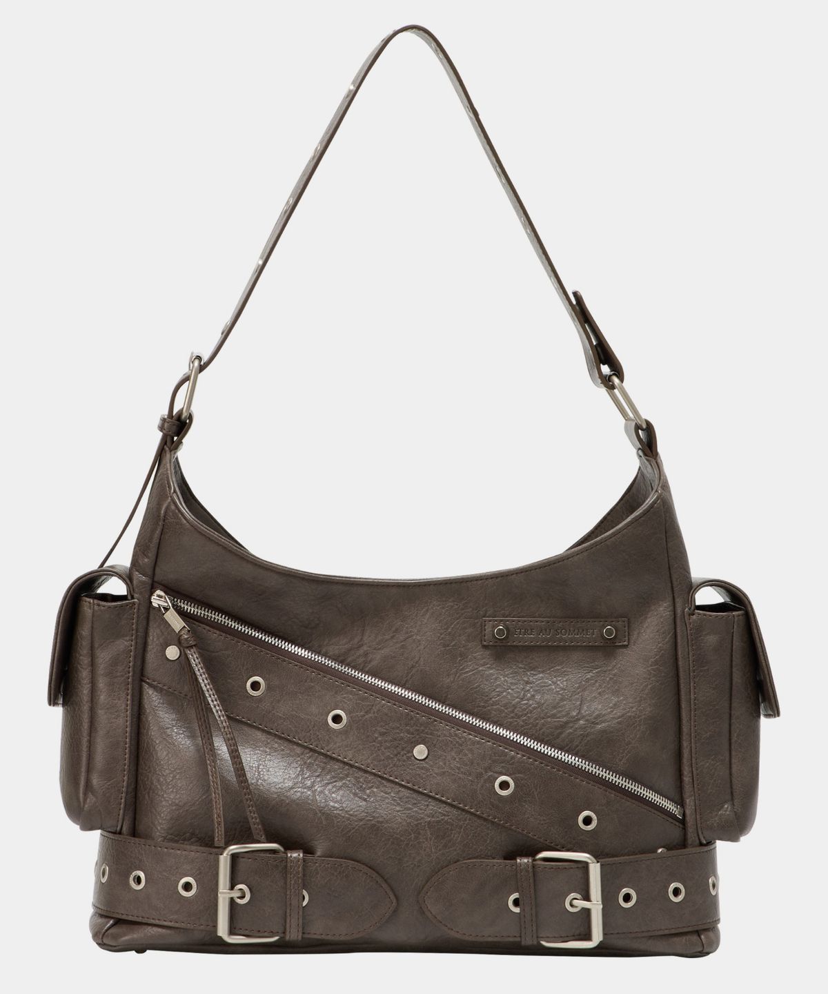 에트오소메(ETRE AU SOMMET) Strap Belt Eyelet Cross Big Bag (Brown)