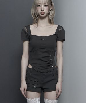 Bust Line Pintuck Detail Top (Dark Gray)