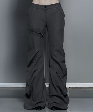 Side Double Lace-Up Bootcut Slacks (Gray)