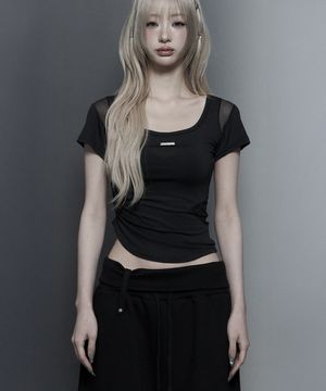 Modern Square Shirring Tee (Black)