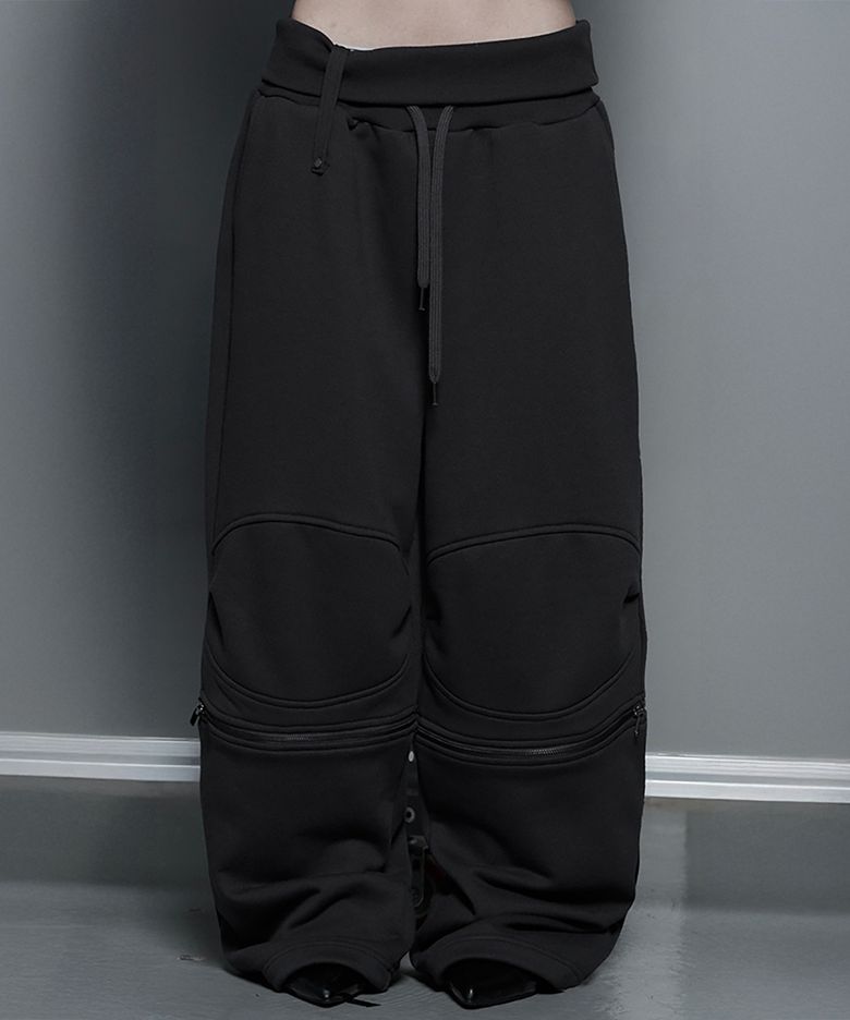 Zipper 2-Way Double Knee Bermuda Wide Pants (Charcoal)