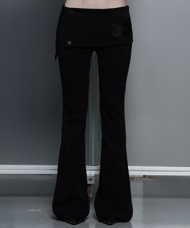 Lace-Up Side Slit Bootcut Pants (Black)
