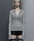 Rib Collar tattoo Long Sleeve Top (Light Gray)