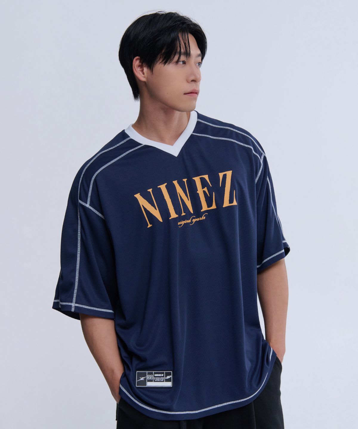 나인제트(NINEZ) 와플메쉬 럭비 오버핏 티셔츠 (2color)