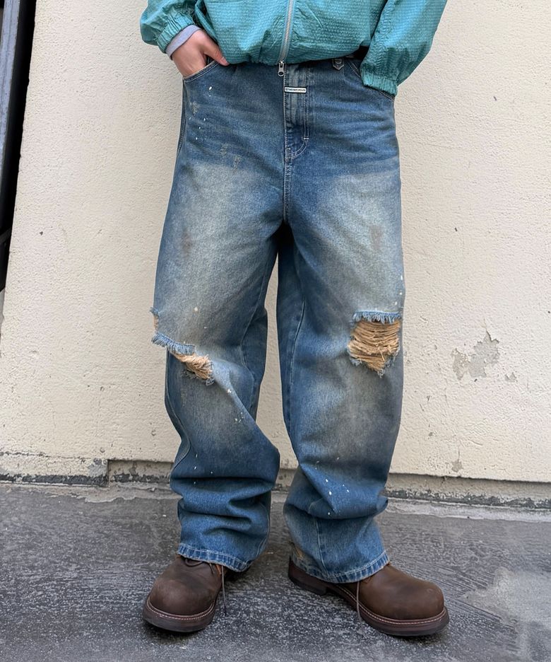 GRUNGE PAINTED DENIM PANTS BLUE