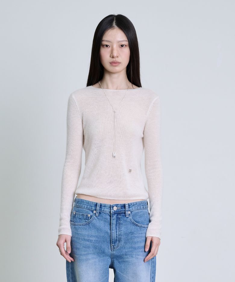 Alpaca Wool Sheer Boatneck Pullover_Ivory