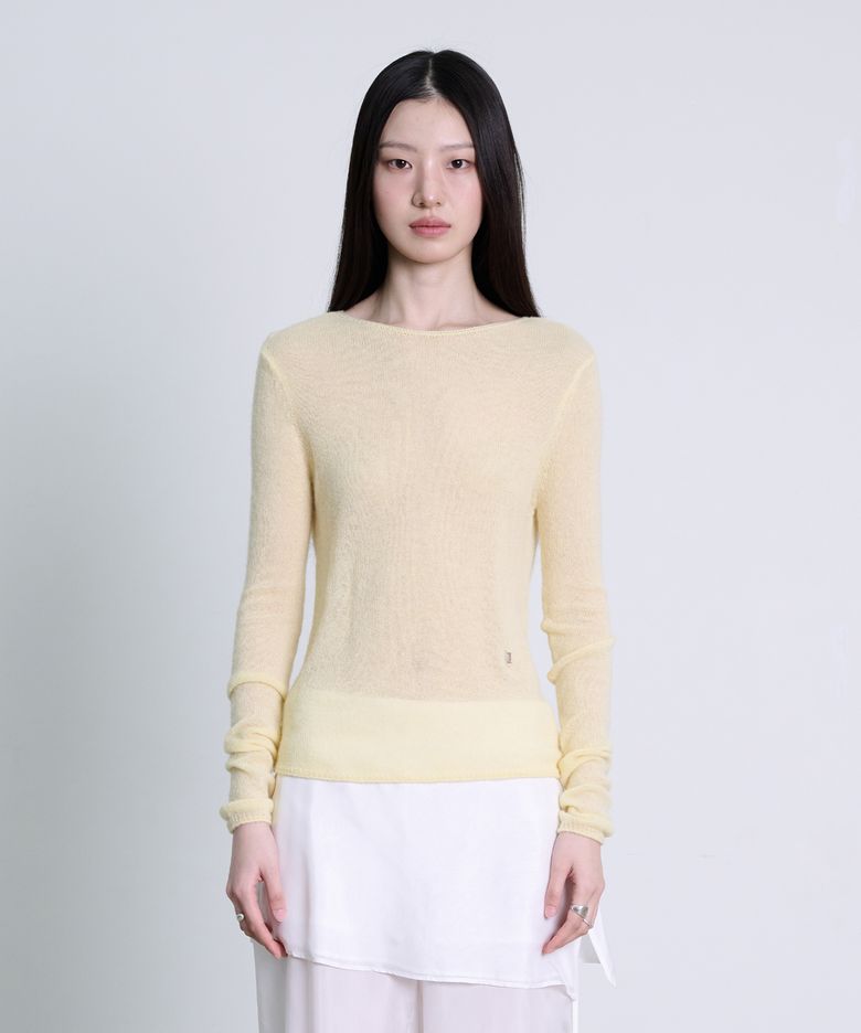 Alpaca Wool Sheer Boatneck Pullover_Yellow