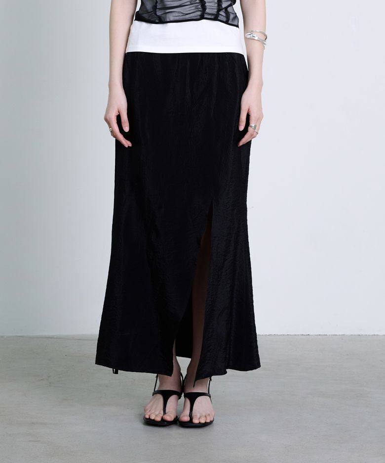 Asymmetrical incision Maxi Skirt_Black