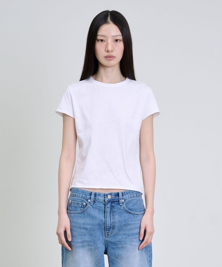 Raw Edge Cotton Logo T-Shirt_White