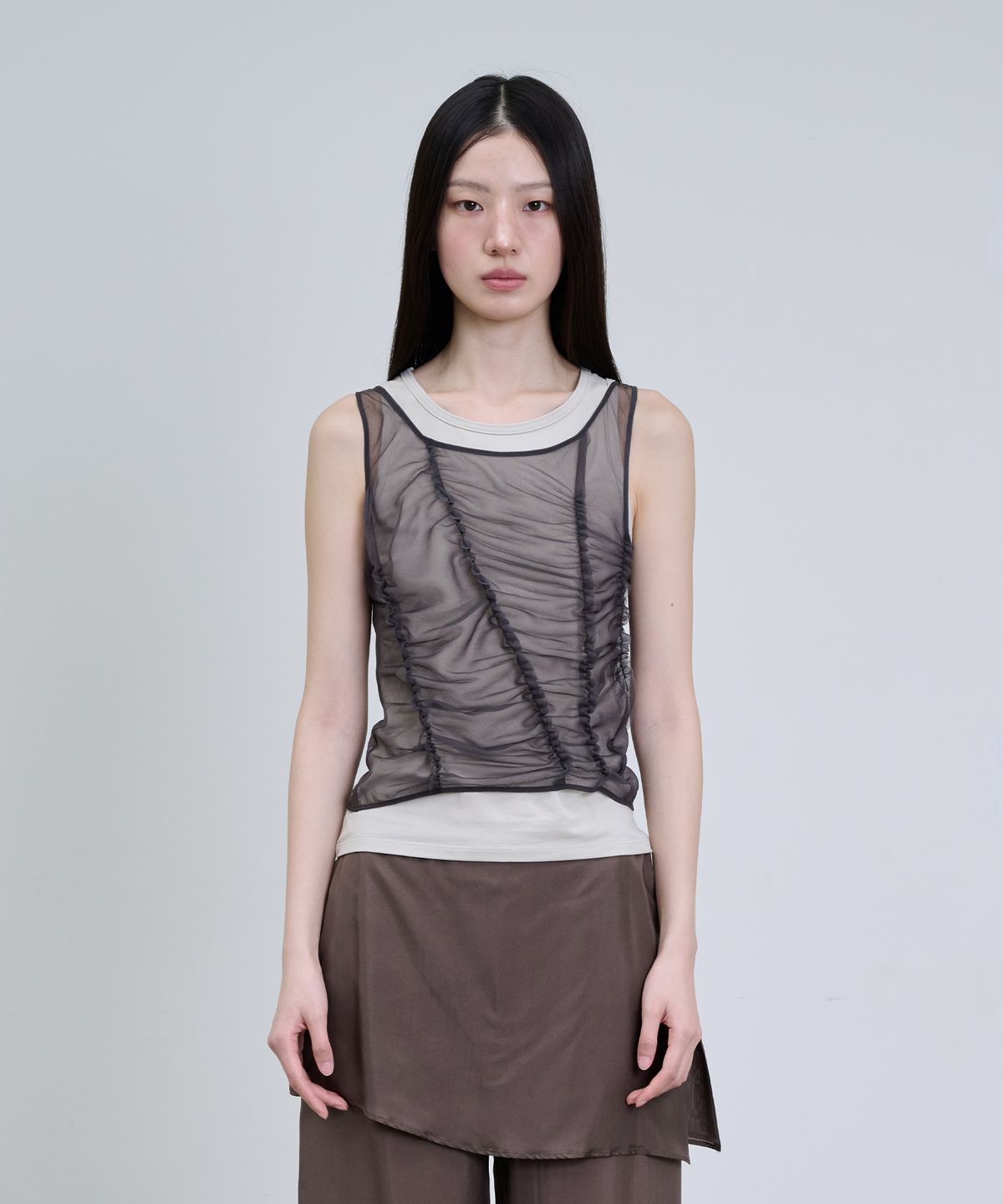 더애틋(THE AÉTUT) Layered Sheer Sleeveless Set_Khaki