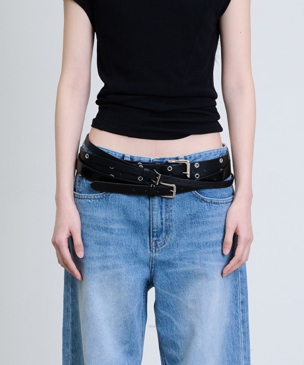 더애틋(THE AÉTUT) Layered Leather Belt Set_Black