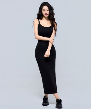 P5072 심볼 골지 롱 원피스 [블랙]