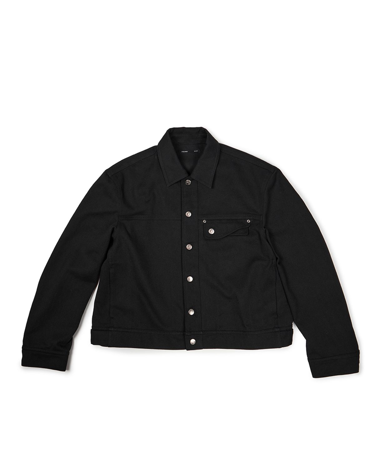 이티씨이(ETCE) (BASE) CROP DOUBLE FLAP TRUCKER (BLACK)