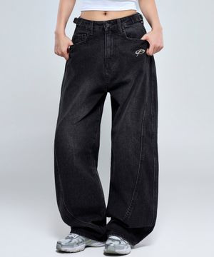 P5070 워시드블랙 우먼 커브절개 데님 팬츠 [흑청]