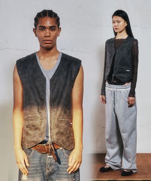 FADED LEATHER VEST JACKET BLACK