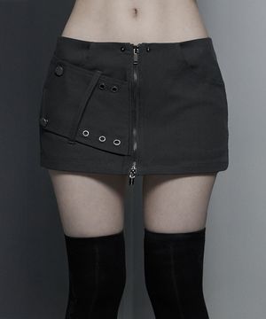Front Zip Belt Detail Mini Skirt (Dark Gray)