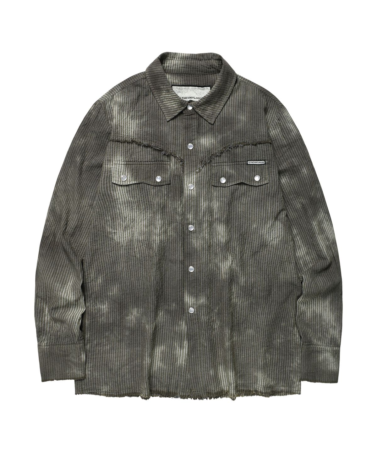더바이닐하우스(THEVINYLHOUSE) RAW WASHED VERTICAL SHIRTS KHAKI