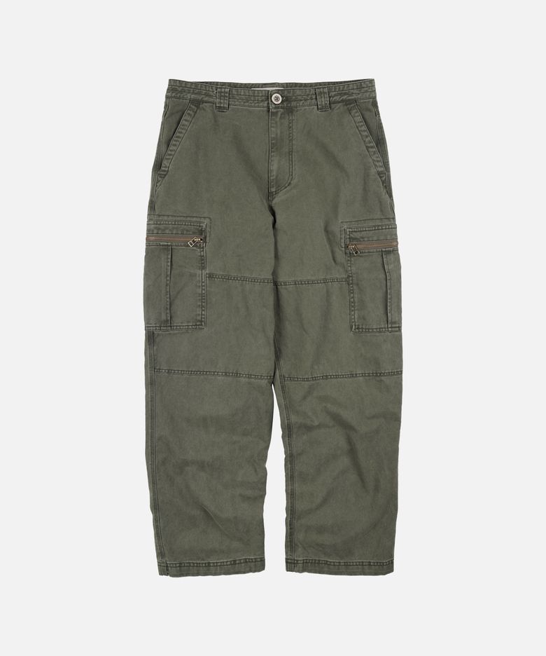 WASHED COTTON ZIP CARGO PANTS _ OLIVE