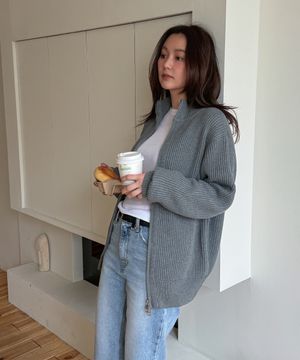 코튼 투웨이집업니트 그레이