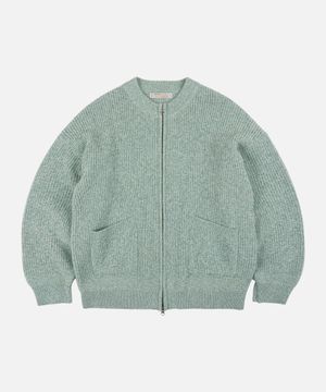 TWEED WOOL ZIP UP CARDIGAN _ MINT
