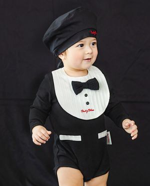 D26403 턱시도 바디수트 + 턱받이 빕 세트