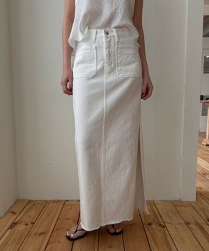 [2th reorder]출고예정일 04/02 프린지 데님 롱 스커트