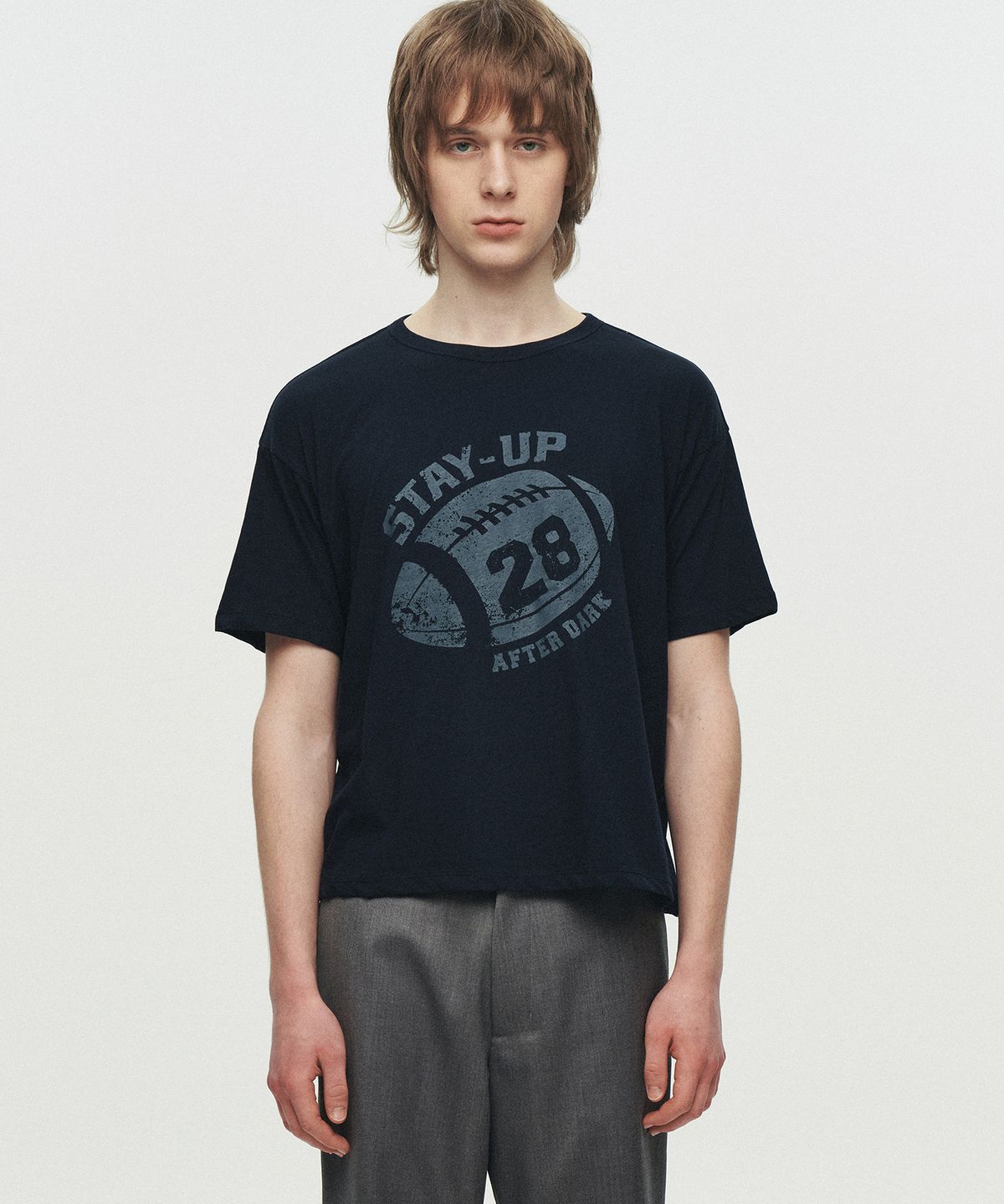 호이테(HEUTE) STAY-UP SHEARED T-SHIRT (NAVY)