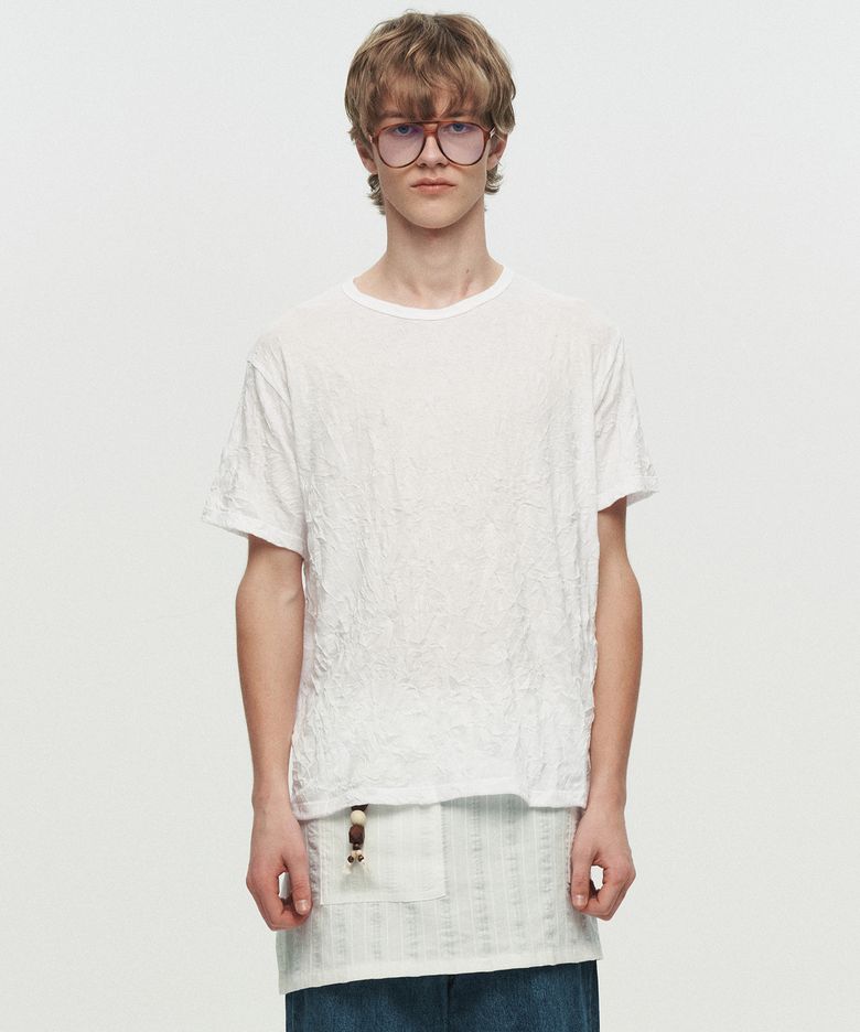 CRINKLE TEXTURE T-SHIRT (WHITE)