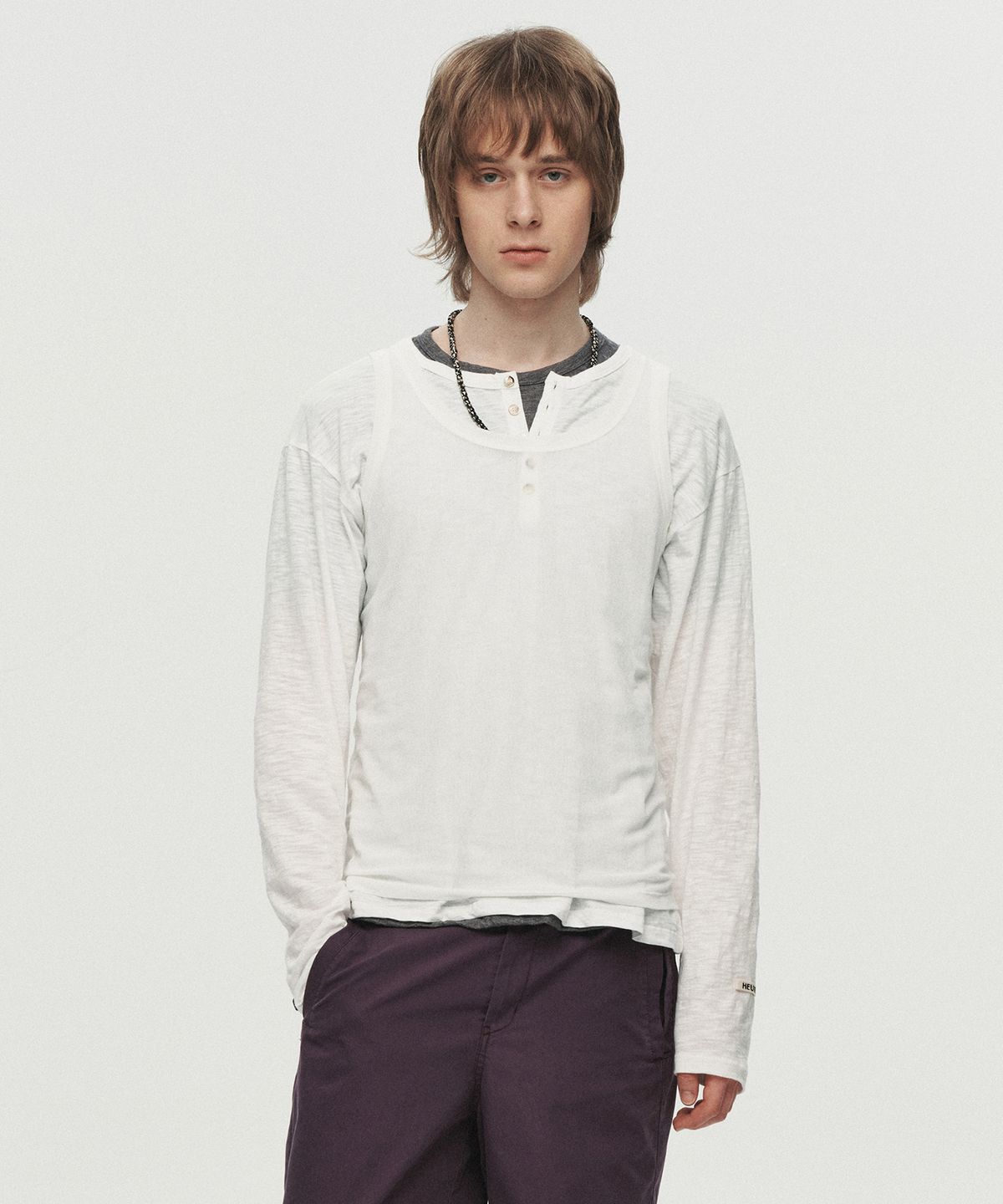 호이테(HEUTE) BASE SLUB HENLEY NECK T-SHIRT (WHITE)