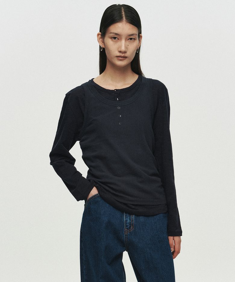 BASE SLUB HENLEY NECK T-SHIRT (NAVY)