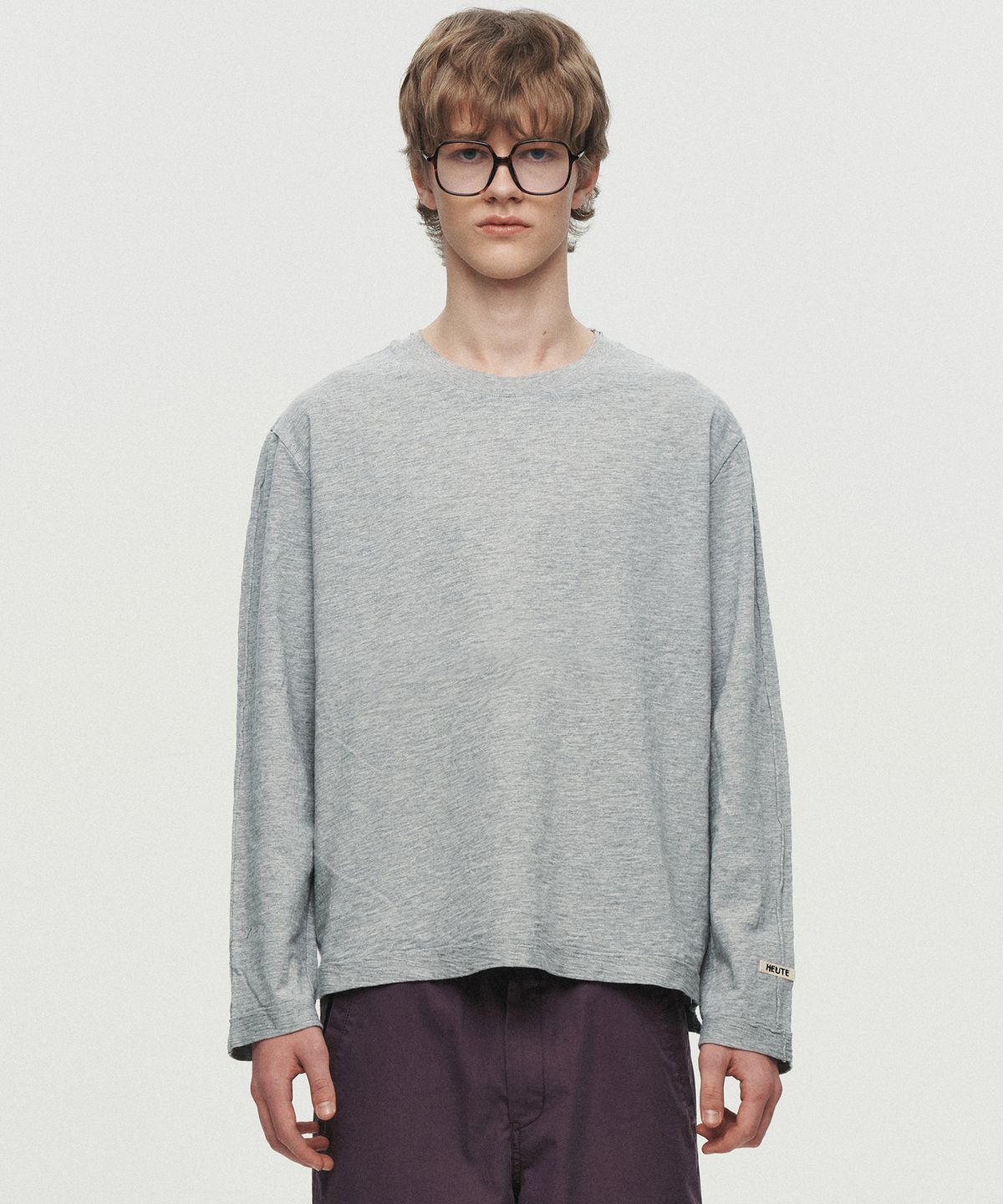 호이테(HEUTE) RAW LONG SLEEVE T-SHIRT (MELANGE GREY)