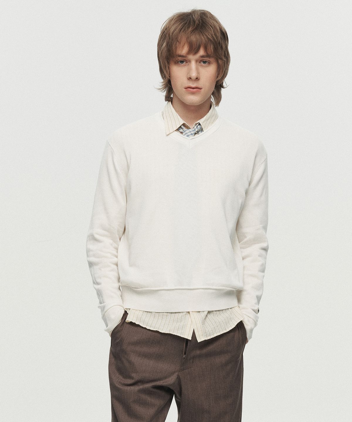호이테(HEUTE) NIEL COTTON V-NECK KNIT (OFF WHITE)