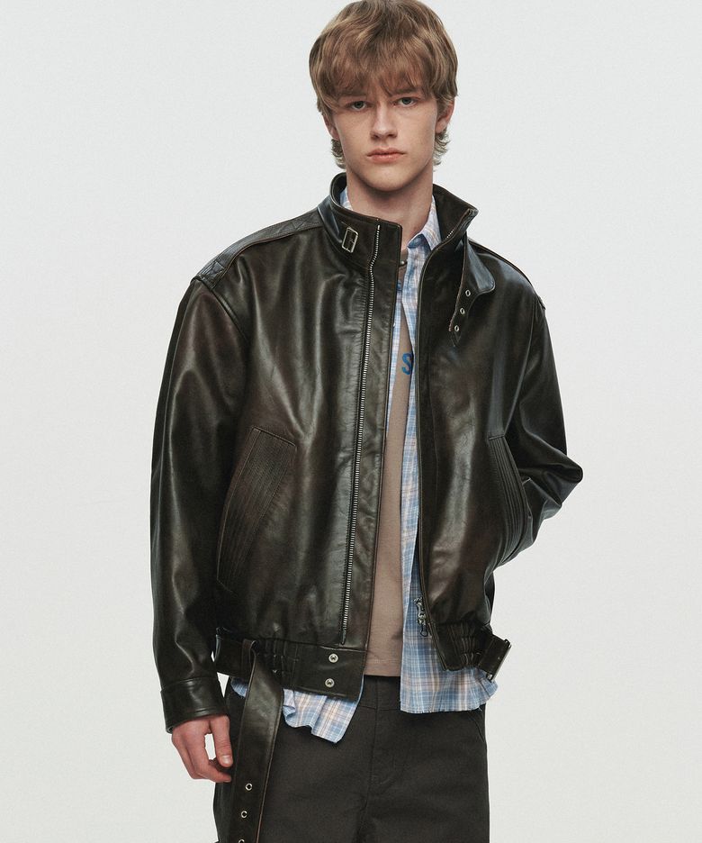 KAIN BELTED LEATHER JACKET (BROWN)
