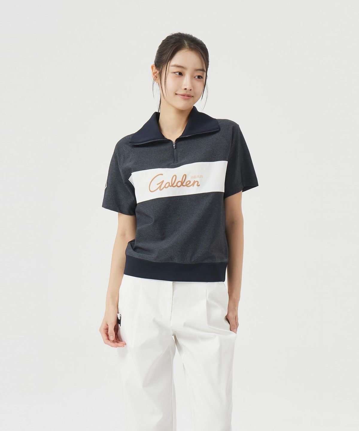 골든베어(GOLDEN BEAR) (W) Chest Boarder Half Zip-up T-shirt G5TAM26271NYX