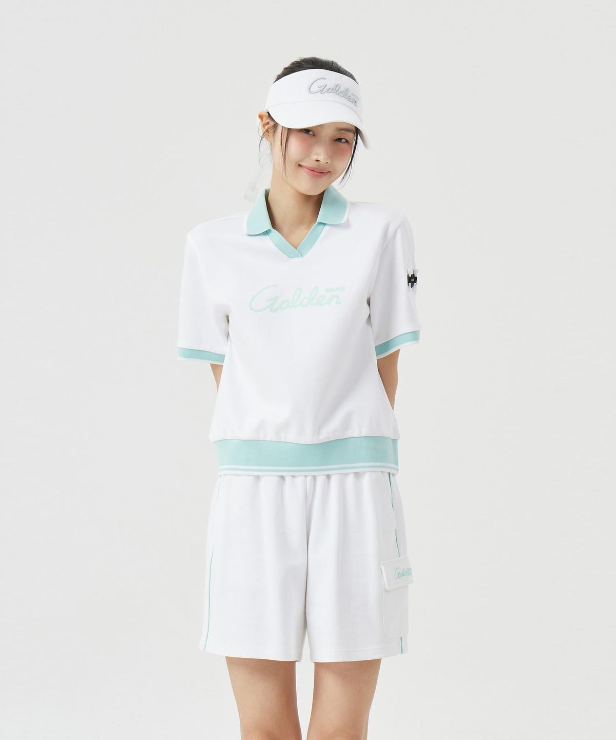 골든베어(GOLDEN BEAR) (W) Open Collar Short Sleeve Sweat Shirt   G5TAM26261WHX