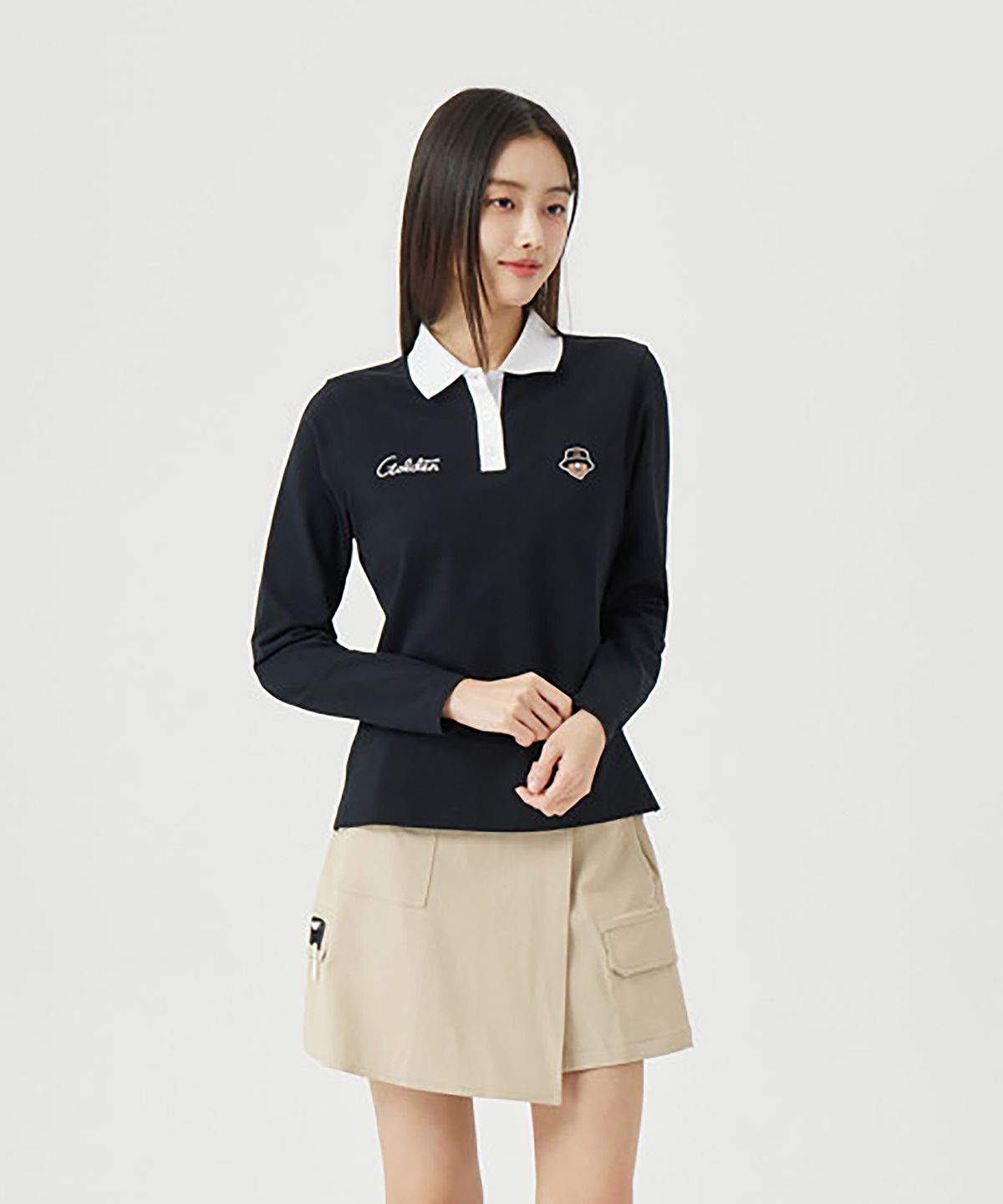 골든베어(GOLDEN BEAR) (W) Contrast Collar Long Sleeve T-shirt G5TAM26281BKX