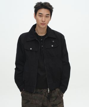 멀티 포켓 버튼 포인트 베이직 인시전 코튼 바시티 자켓 점퍼 [블랙]