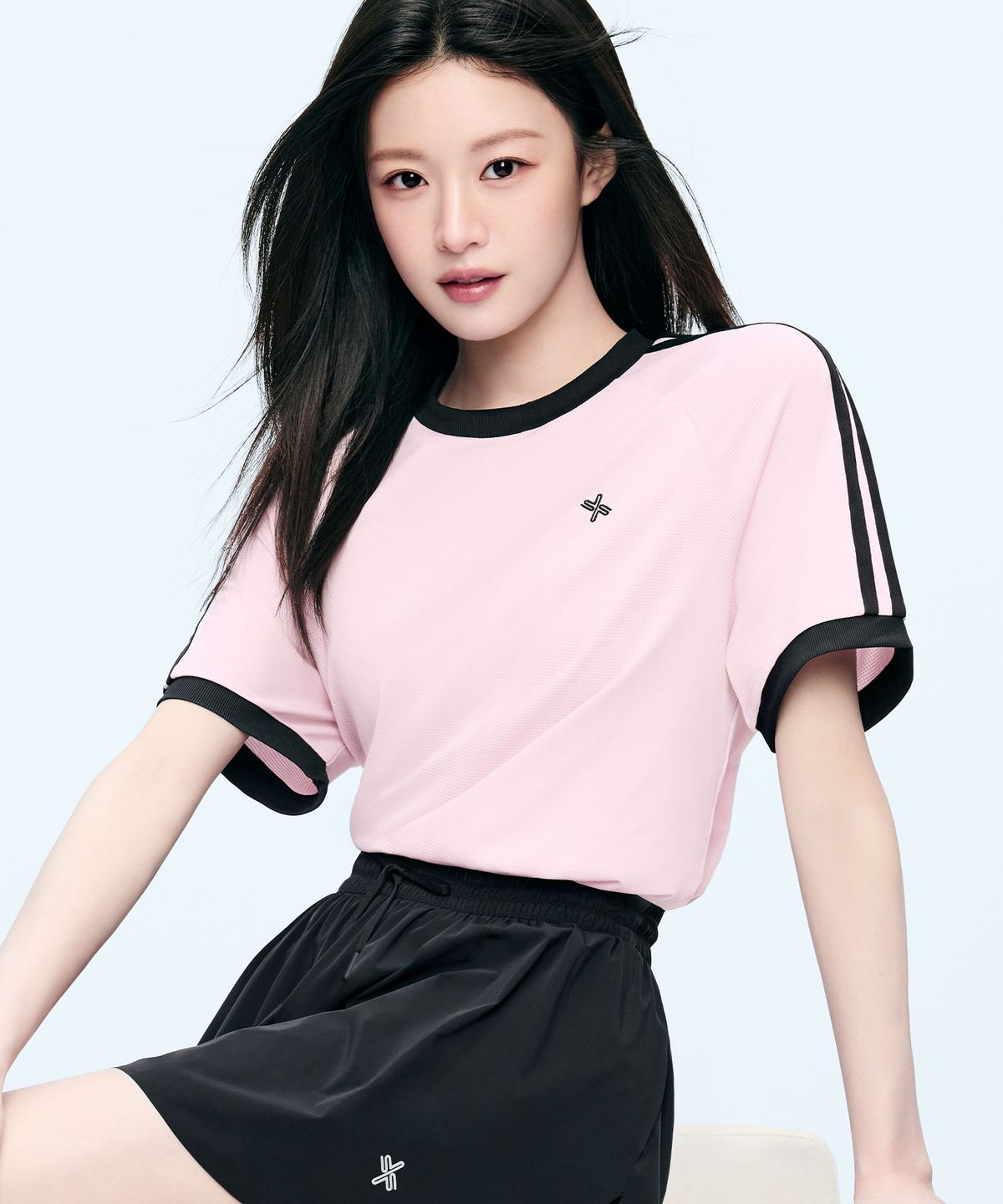 젝시믹스(XEXYMIX) 메쉬 트랙라인 루즈핏 숏슬리브 XFL1QS1103