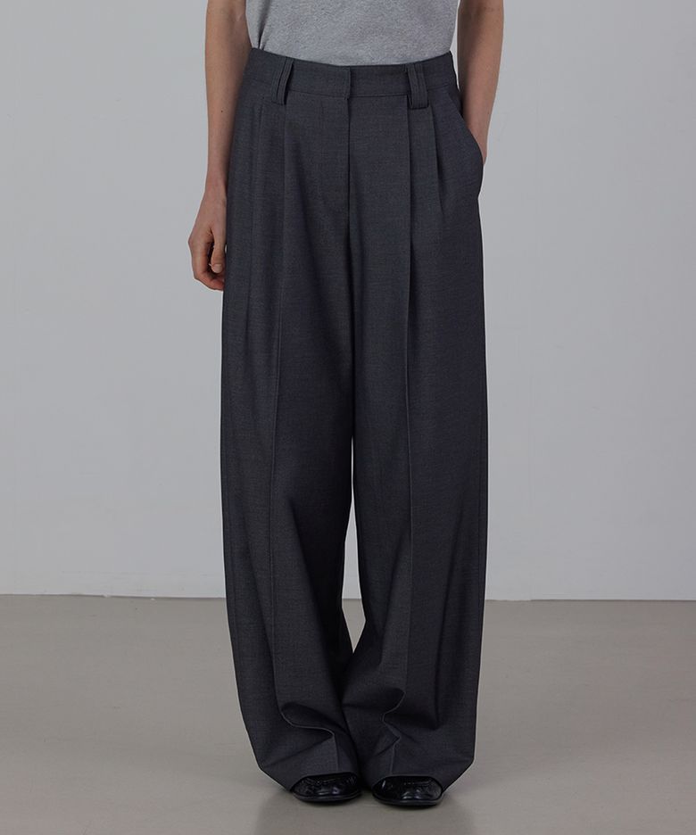 Back-banding Two-tuck Semi Wide Slacks Pants