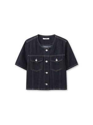 여성 데님 라운드넥 재킷5부_MSG2KG2504