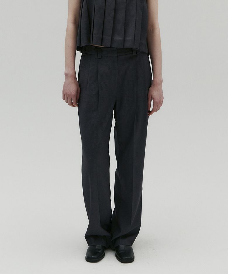 STRIPED TWO TUCK PANTS [CHARCOAL]