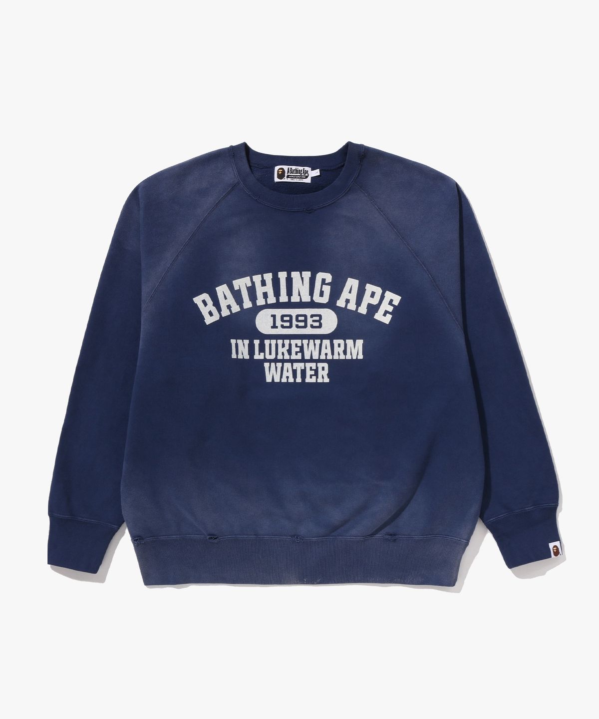 베이프(BAPE) 디스트로이 워시드 이펙트 릴렉스트 핏 크루넥 스웨트셔츠(M) NAVY