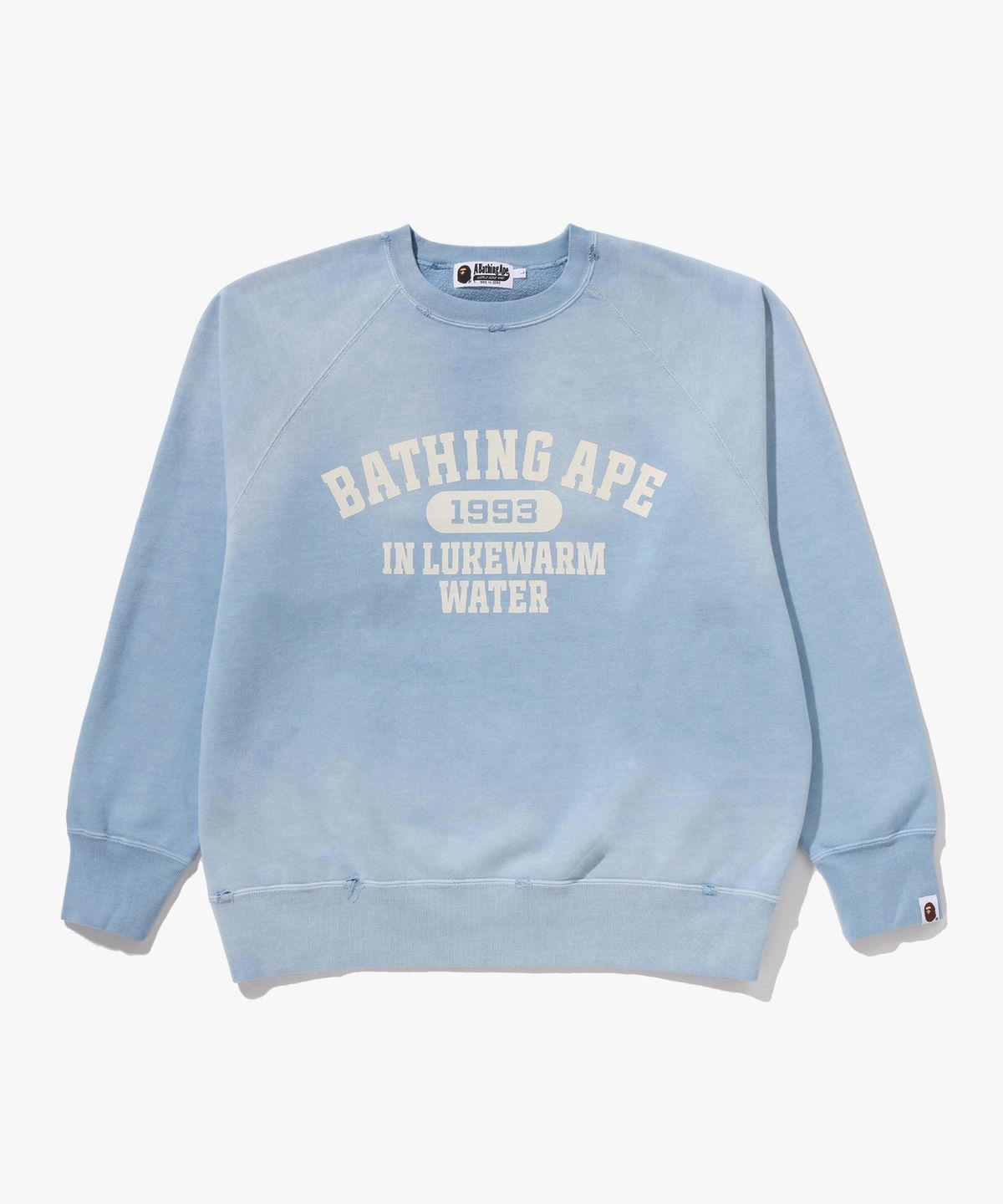베이프(BAPE) 디스트로이 워시드 이펙트 릴렉스트 핏 크루넥 스웨트셔츠(M) SAX