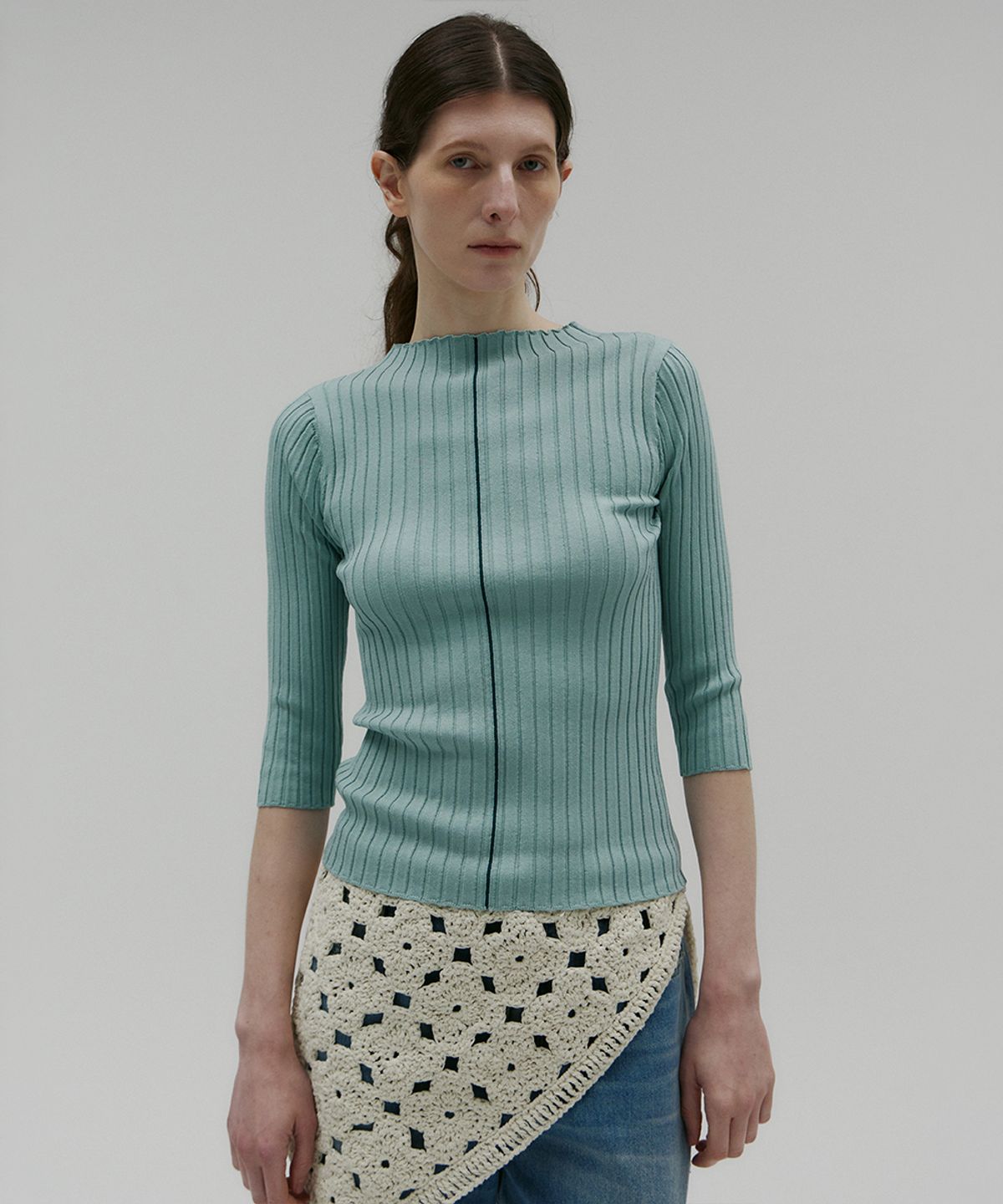 솔티페블(SALTY PEBBLE) REVERSIBLE COMBI LINE RIB KNIT [MINT]