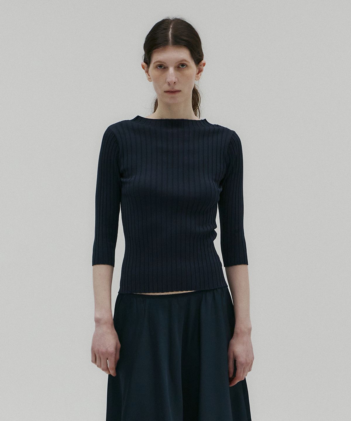 솔티페블(SALTY PEBBLE) REVERSIBLE COMBI LINE RIB KNIT [NAVY]