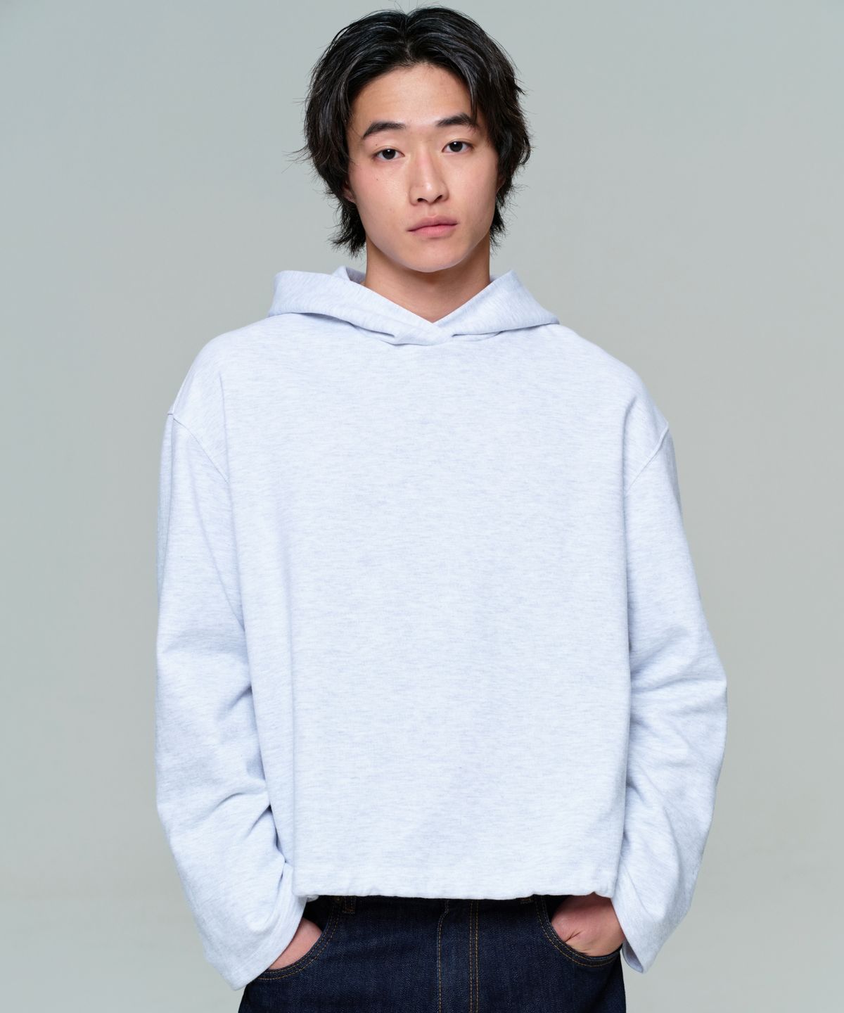 이알에이(ERA) UNISEX CROPPED STRING HOODIE - HEATHER GRAY